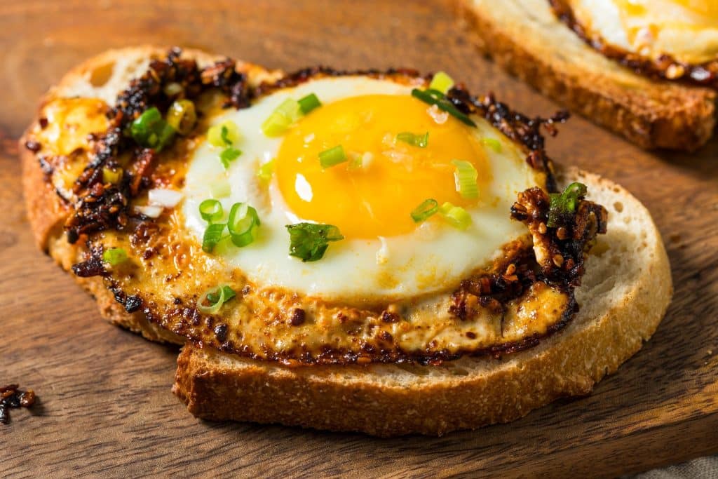Fried egg toast with chili crisp topping