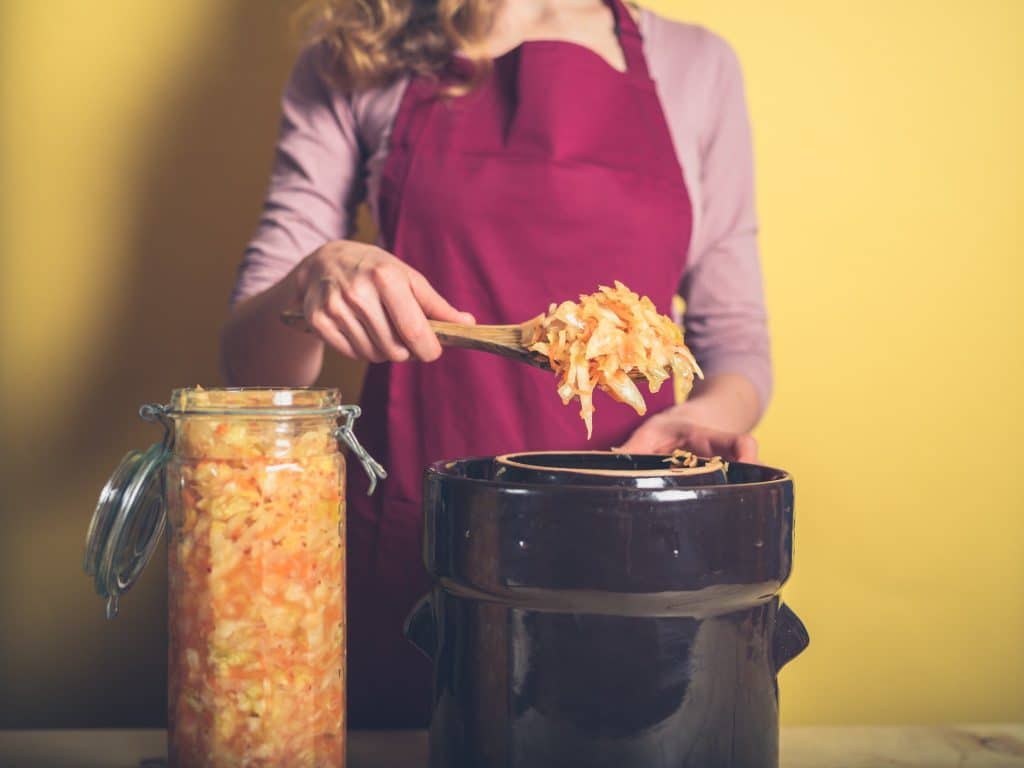 Sauerkraut in jar supporting fermented foods microbiome diversity